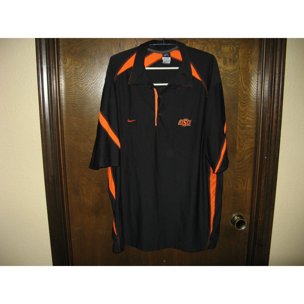Mens Nike Authentic Dri-Fit Oklahoma State OSU Black & Orange Polo Sz Size 2XL